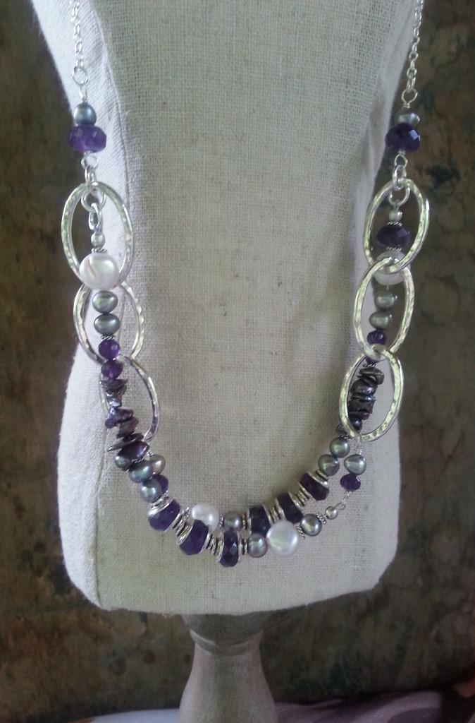 Amethyst rondelles fine silver fused pearls